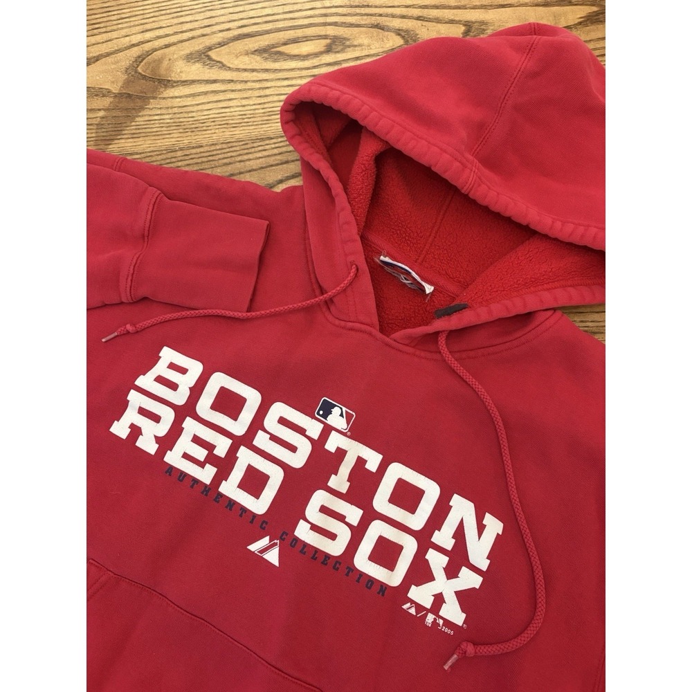 Vintage Y2K Boston Red Sox Majestic Spell Out Hoodie Sweatshirt Size Large